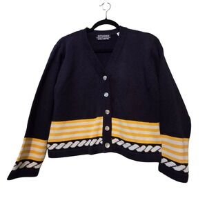 Vtg 90s Y2K Studio 100% Cotton Cardigan Womens MP Blue Coastal Nautical Preppy